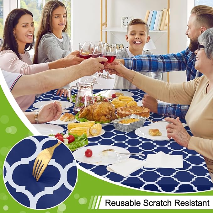 Smiry Square Table Cloth, Waterproof Vinyl Tablecloth with Flannel Backing for Square Tables, Wipeable Spillproof Plastic Tablecloths for Dining, Camping, Indoor and Outdoor (54"x54", Navy)