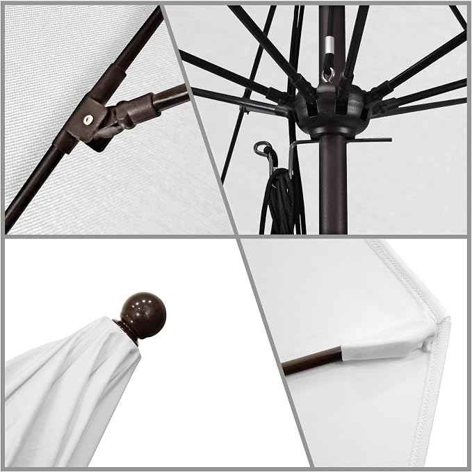 California Umbrella 11' Round Aluminum/Fiberglass Umbrella, Pulley Lift, Bronze Pole, Sunbrella Natural Fabric