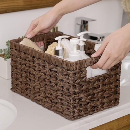 GRANNY SAYS Wicker Storage Baskets for Shelves, Wicker Baskets for Organizing, Waterproof Woven Basket for Pantry, Rectangle Basket for Shelf, Brown, 2-Pack