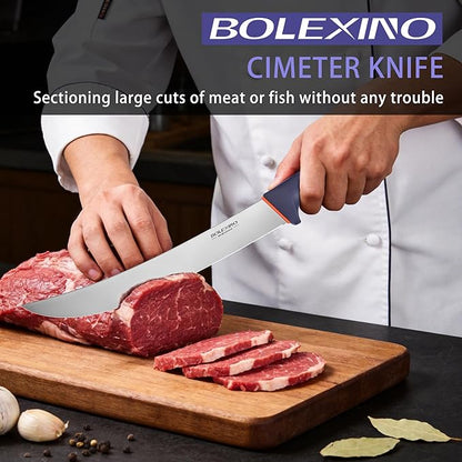 10.5 inch Curved Cimeter Knife W/Non-slip Softgrip, Butcher Knife For Meat Cutting, X50CrMoV15 Stainless Steel, Ideal for Hunting, Kitchen & Home Use