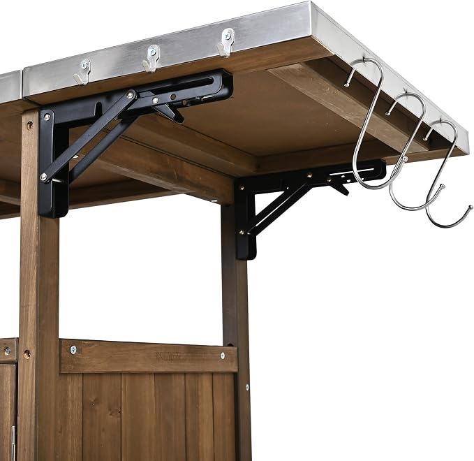 Christopher Knight Home Edsel Outdoor Bar Cart with Stainless Steel Top and Lockable Wheels, Solid Wood Outdoor Storage Cabinet, Kitchen Island Serving Cart for Poolside, Garden, Natural Brown+Silver