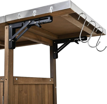 Christopher Knight Home Edsel Outdoor Bar Cart with Stainless Steel Top and Lockable Wheels, Solid Wood Outdoor Storage Cabinet, Kitchen Island Serving Cart for Poolside, Garden, Natural Brown+Silver