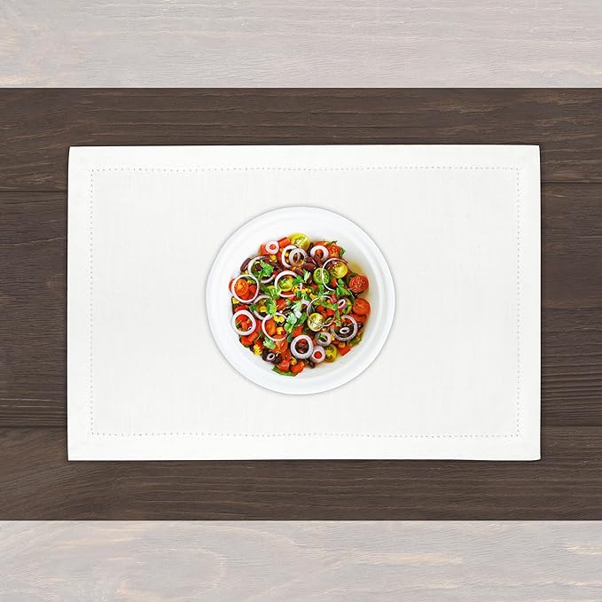 Urban Villa Placemats for Dining Table 100% Cotton Placemats 14''x20'' Over Sized Tablemats Set of 6 Placemats Hemstitch White Tablemats for Family Dinners Wedding Parties Placemats