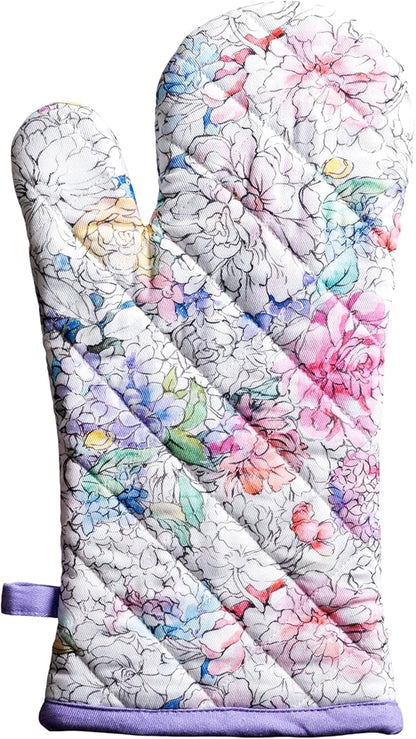 Maison d'Hermine Oven Gloves 100% Cotton Oven Mitt 7" x 13" with Loop Heat Resistant BBQ Cooking Gloves Baking Grilling Kitchen Hotel Home Farmhouse Spring Summer (Pack of 1, Floral Love)