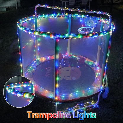 QITONG Solar Rope Lights Outdoor Waterproof, 2 Pack Each 33ft 100 LED Multicolor Trampoline Lights, Fairy Lights in Clear Thin Tube with 8 Modes