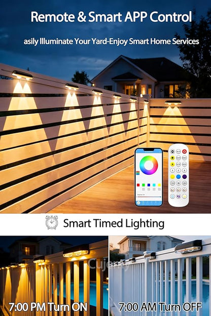 Outdoor Fence Lights 8 Pack, 50ft Smart RGB Outdoor Lights, APP, Remote Control, IP67 Waterproof LED String Light with Timer for Wall Deck Step Patio Railing Yard Stairs Pool Christmas Decor
