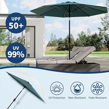 GarveeLife 9FT Patio Umbrella Outdoor, Table Umbrella with Push Button Tilt and Crank, 8 Sturdy Ribs UV Protection Waterproof for Garden, Pool, Market, Deck