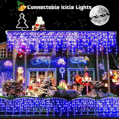 YEGUO 66ft 800 LED Blue Icicle Lights Outdoor Waterproof, 160 Drops Icicle String Light Connectable, 8 Modes Icicle Christmas Lights with Memory Timer