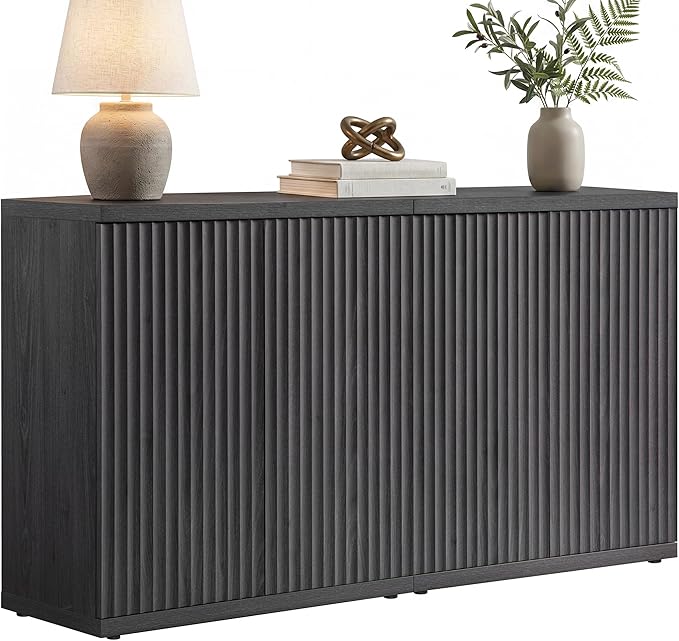 SICOTAS Buffet Cabinet with Storage Accent Sideboard Modern Credenza with Doors & Shelves Fluted Media Console Mid Century Coffee Bar Table for Living Room Kitchen Dining Room Hallway（2PCS）