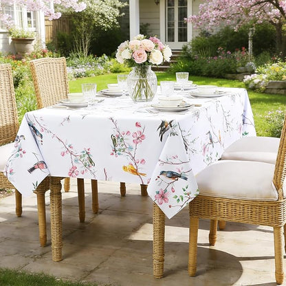 Romanstile Summer Square Vinyl Tablecloth, Outdoor Waterproof Oil-Proof Plastic Table Cloth, Heavy Duty Vinyl Table Cover for Dining, Camping, Picnic, Outdoor - 54 x 54 Inch, Bird