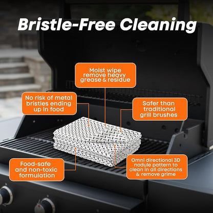 Proud Grill Q-Swiper Easy-Clean Moist, Tough BBQ Grill Cleaning Wipes, 80ct | Bristle-Free BBQ Cleaner, Heavy-Duty Thick Degreaser Wipes, Grease & Grime Remover for Outdoor Barbecue Grills, Disposable