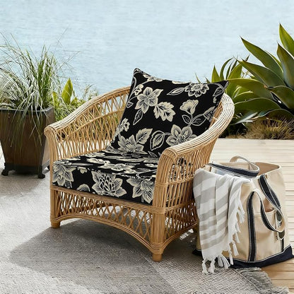 DYTXIII Outdoor Deep Seat Cushion Set, Water Repellent 22"x22" Patio Thick Cushions Replacement with Seat & Back Pillow for Patio Sofa, Wicker Chair, Couch - Vines Black
