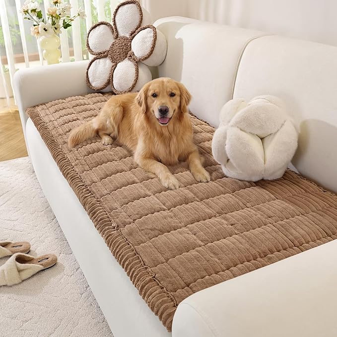 OstepDecor Couch Cover for Dogs, Washable Non Slip Sofa Cover for Pets | Soft Couch Covers for Sofa, Loveseat and Sectional, Furniture Protector Against Pet Hair & Dirt (27.6" x 59", Brown)