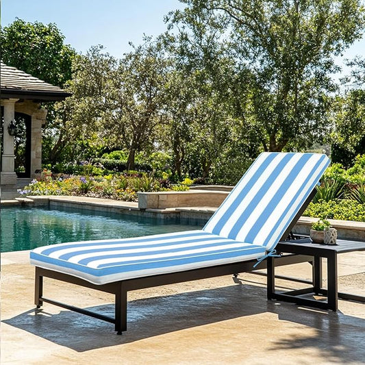 Only choice 2 Pieces Set Outdoor Lounge Chair Cushions Patio Chaise Lounge Replacement Cushions Furniture Seat Cushions (Sky Blue White Striped)