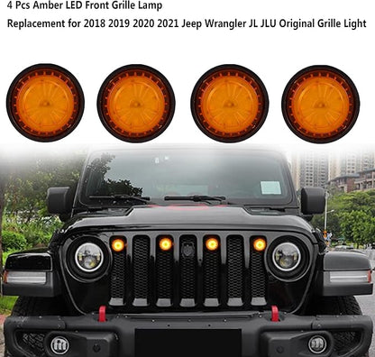 4Pcs LED Grille Light Kits Waterproof Amber LED Front Grille Lamp for 2018-2021 Wrangler JL JLU Original Grille with W/Fuse Adapter