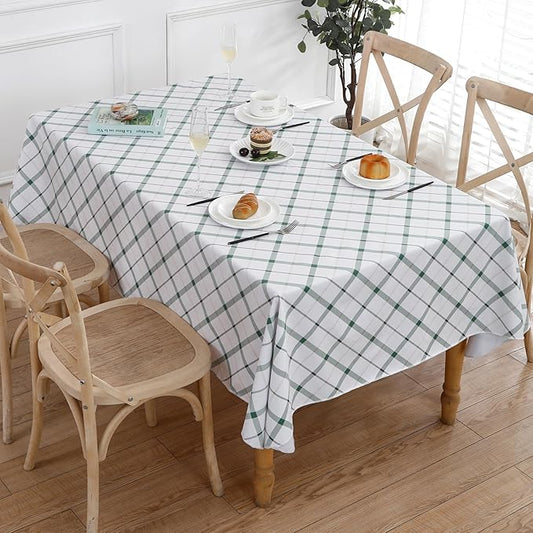 Heavy Duty Vinyl Tablecloth with Flannel Backing Waterproof Oil-Proof Plastic Table Cloth Stain-Resistant Wipeable Rectangle or Square Table Cover for Indoor and Outdoor (Green Plaid,52x70 Inch)