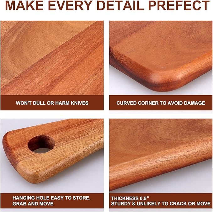 Acacia Wood Cutting Board with Handle for Kitchen, Small Wooden Chopping Boards for Fruit, Cheese, Bread, Meat, Charcuterie, Serving & Carving