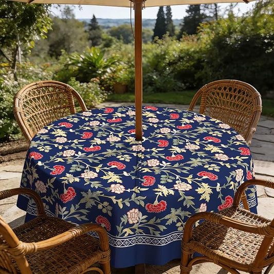 Outdoor Tablecloth with Umbrella Hole Elegant Zipper Patio Table Cloth for Outdoor Patio Garden Yard Decor