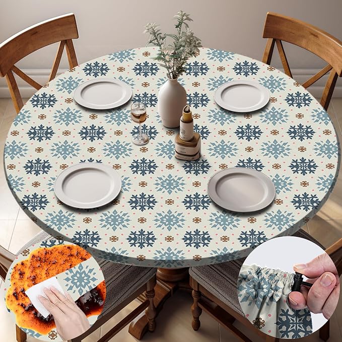 opstellen Fitted Round Tablecloth Waterproof Table Cloth Vinyl Indoor Outdoor Circle Coffee Cover for 36-44" Tables Dining Kitchen Home Gear Gifts Summer Fall Patio Picnic Camping Vacation Supplies
