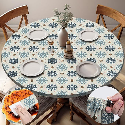 opstellen Fitted Round Tablecloth Waterproof Table Cloth Vinyl Indoor Outdoor Circle Coffee Cover for 36-44" Tables Dining Kitchen Home Gear Gifts Summer Fall Patio Picnic Camping Vacation Supplies