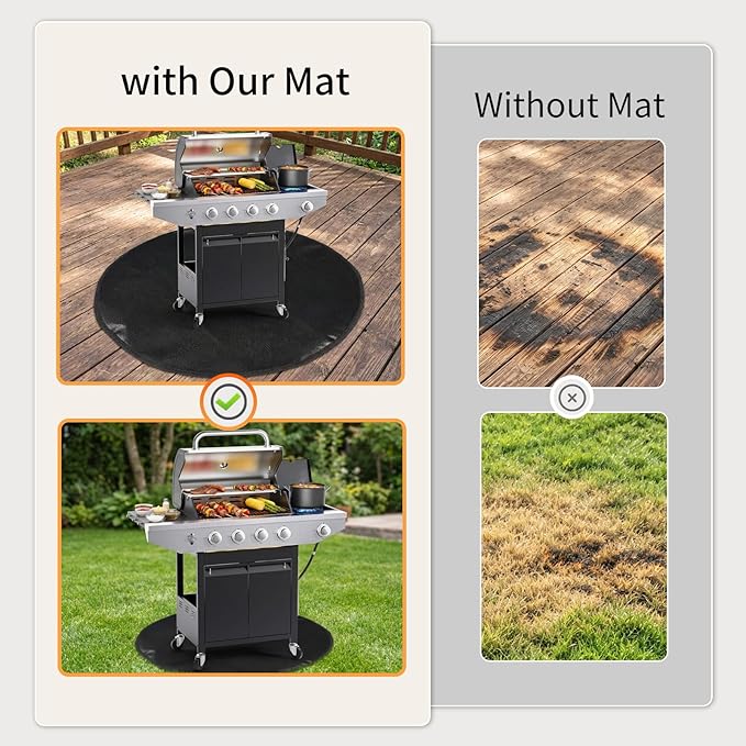 SheeChung Under Grill Mat for Outdoor Grill,Double-Sided Fireproof Oilproof Large Grill Mats,Slip/Heat Resistant Fire Pit Mat,BBQ Grill Accessories,Outdoor Fireplace Mats for Deck Patio Lawn-Round 52"