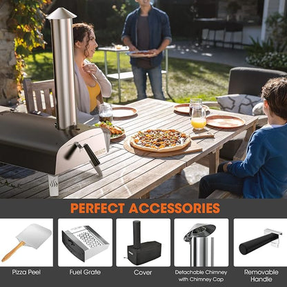 Mimiuo 12" Wood Pellet Pizza Oven Outdoor 35 Lbs – 60 Sec Bake, Stone/Peel | Heavy Duty, Portable, Complete Baking Tool with Stone, Peel & Cover, Easy Operation, for Backyard Party Outside Camping