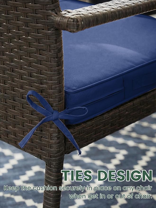 Outdoor Chair Cushion 17 x 16 x 3 Inches Patio Furniture Outdoor Waterproof Seat Cushion, Patio Chair Cushion with Handles and Ties, Square Dining Chair Cushion Set of 2, Blue