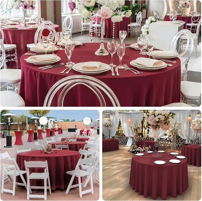 8 Pack Burgundy Round Tablecloth 90 Inch | For 3Ft-5Ft Round Table, Wrinkle Resistant Table Cloth, Washable Polyester Fabric, For Wedding Party Banquet Buffet Camping