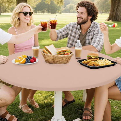 Smiry Round Spandex Tablecloth, Waterpoof Stretch Picnic Table Cover for 36"-44" Tables, Elastic Fitted Washable Tablecloths Dining, Indoor and Outdoor, Nude