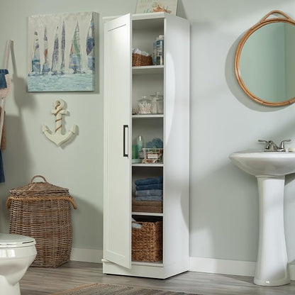 Sauder HomePlus Pantry Storage Cabinet, Soft White | Single Door, Adjustable Shelves, Kitchen Storage Cabinet