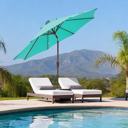 9FT Solar-Powered LED Patio Umbrella with Tilt Crank,Outdoor Market Umbrella with 32 Lights,Sunshade for Deck, Garden and Pool