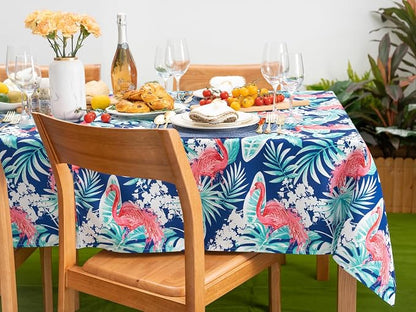 YiHomer Indoor Outdoor Tabletop for Spring Summer Decorations, Picnics and Dinner Parties - Stain and Water Resistant, Flamingo Dancing, Tablecloth, 60 x 120 Rectangle
