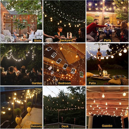 Outdoor String Lights Waterproof Patio LED 100FT G40 Globe String Lights with 53 Shatterproof Clear Bulbs(3 Extra) for Indoor/Outdoor Wedding Pergola Gazebo White String Lights