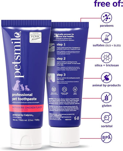 Petsmile Cat + Dog Dental Care Kit, Rotisserie Chicken 2.5 Oz | Toothpaste + 45° Patented Brush, VOHC Accepted, Calprox® Powered, Fights Plaque + Tartar, Remineralizes Teeth, 4-Month Supply