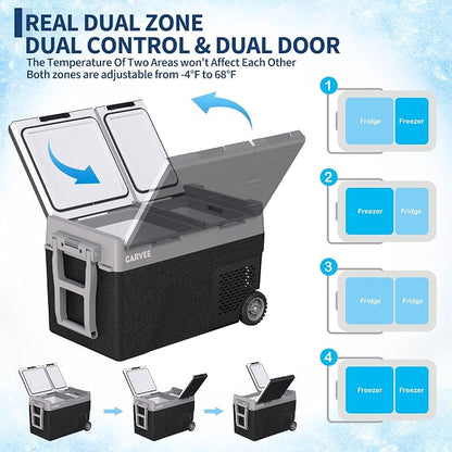 Car Refrigerator, 51QT(48L) Dual Zone Car Fridge Portable Freezer Compressor Electric Cooler, Portable Refrigerator, Rapid Freezing, -4°f to 68°f, 12/24V Can Internal Battery (Not Included) LCD Built-