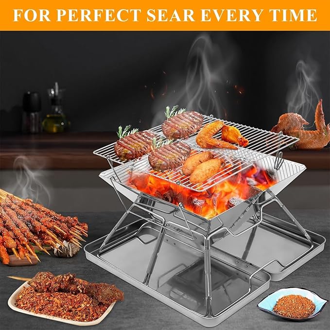 Charcoal Grill Stainless Steel Barbeque Grill Portable Camping Grill for Backpacking Hiking Travel Picnic BBQ Grill