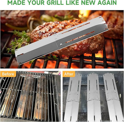 GEEKHOM Stainless Steel Grill Heat Plates - Adjustable Replacement Parts for Gas Grills, Durable and Easy to Install - Ideal for Outdoor BBQ and Cooking (Silver)