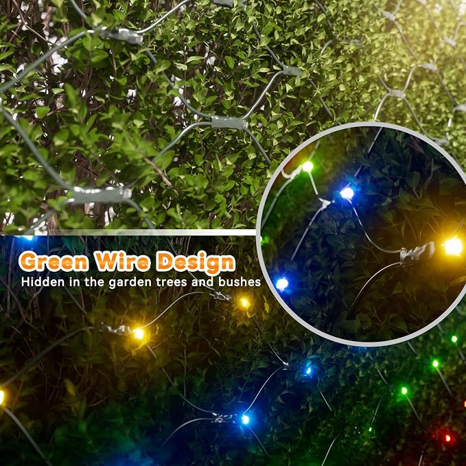 LitHome 14.8FT x 5FT Christmas Net Lights Outdoor Mesh Lights Connectable | 8 Modes 300 LED Multicolor Net Light Green Wire, Waterproof Giant Christmas Mesh Light for Bushes Garden Yard Party Decor