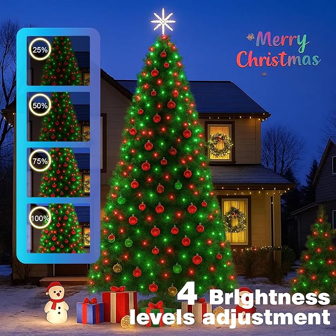 500LED Outdoor Christmas Lights, 164FT String Lights (Red & Green) | IP44 waterproof,8 Modes,Remote control 3 Timers & Memory Function, Ideal Indoor & Outdoor Christmas Tree Holiday Decorations