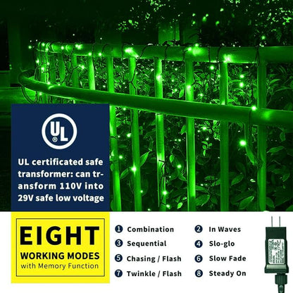 105FT 300 LED Christmas String Lights, End to End Plug 8 Modes | Christmas Lights UL Certified Outdoor Indoor Fairy Light Tree, Patio, Garden, Party, Wedding, Holiday (Green)