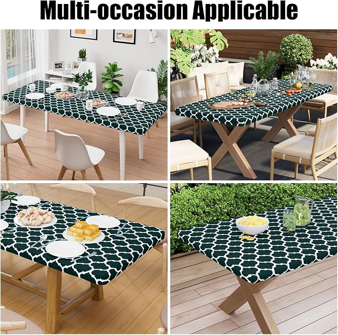 Smiry Picnic Fitted Table Cover, 5 Foot Flannel Backed Vinyl Tablecloth | Waterproof Elastic Stretch Table Cloth, Wipeable Plastic Tablecloth for Camping, Indoor & Outdoor (Hunter Green, 30" x 60")