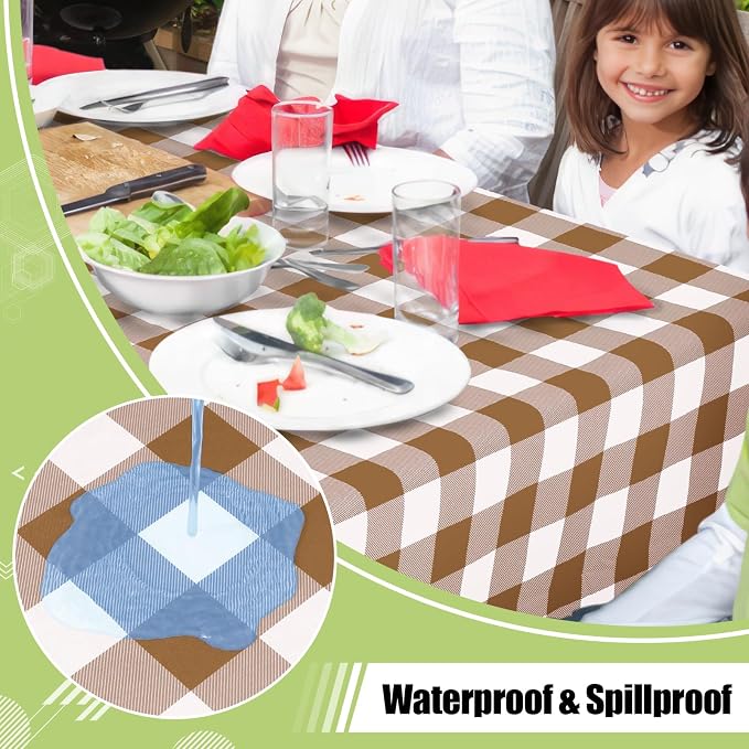 Smiry Picnic Table Cloth, Vinyl Tablecloths with Flannel Backing, 70"x108" | Waterproof Rectangle Table Cloth, Wipeable Buffalo Plaid Table Cover for Indoor and Outdoor (Brown & White)