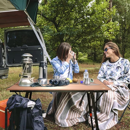 VILLEY Portable Camping Table with Adjustable Legs, Lightweight Aluminum Folding Beach Table with Carrying Bag for Outdoor Cooking, Picnic, Beach, Backyards, BBQ and Party - Gold