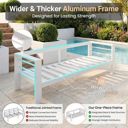 Solaste Aluminum Outdoor Loveseat with Coffee Table,2 PCS Patio Furniture Set with Cushions, All-Weather Outdoor Patio Sofa Sets for Balcony, Deck, Backyard, Porch, Garden, White