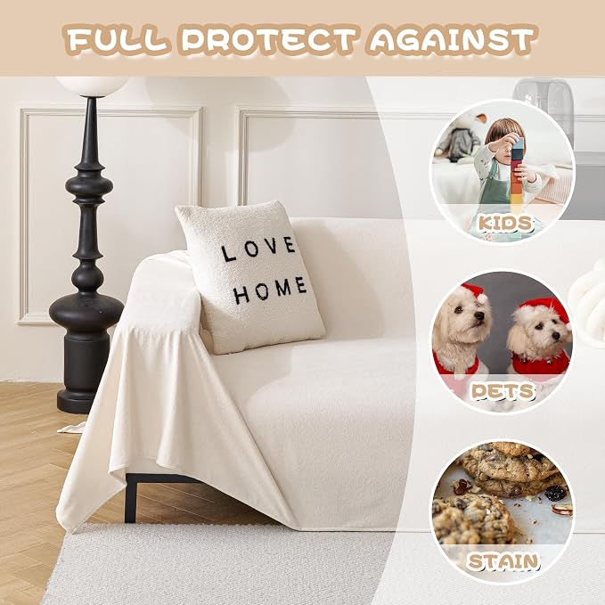 MYSKY HOME White Couch Covers, Sofa Covers for 3 Cushion Couch Sofa Pet Friendly, Dog Couch Cover Furniture Protector Cover, Non Slip Soft Sofa Cover, Sofa Covers Washable, 91" x 118"