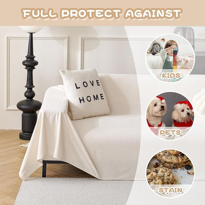 MYSKY HOME White Couch Covers, Sofa Covers for 3 Cushion Couch Sofa Pet Friendly, Dog Couch Cover Furniture Protector Cover, Non Slip Soft Sofa Cover, Sofa Covers Washable, 91" x 118"