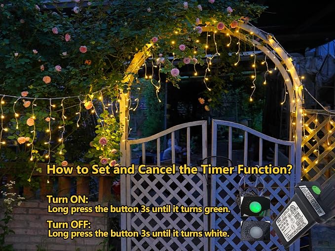 QITONG Warm White Icicle Lights for Outside, 33ft 400 LED String Lights Indoor with 8 Modes, Clear Wire Connectable Icicle Christmas Light Plug in
