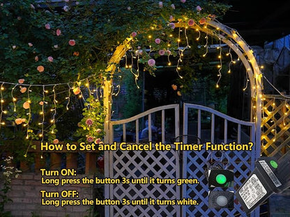 QITONG Warm White Icicle Lights for Outside, 33ft 400 LED String Lights Indoor with 8 Modes, Clear Wire Connectable Icicle Christmas Light Plug in