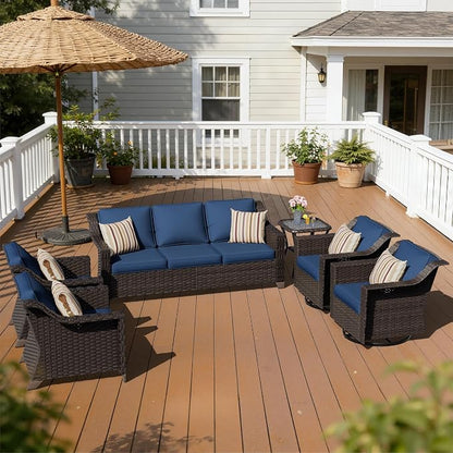 6 Piece Patio Furniture Set, Wicker Outdoor Conversation Set | Patio Chair Set with Olefin Removable Cushion, All-Weather Outdoor Couch with Deep Seat for Porch, Deck and Backyard, Blue