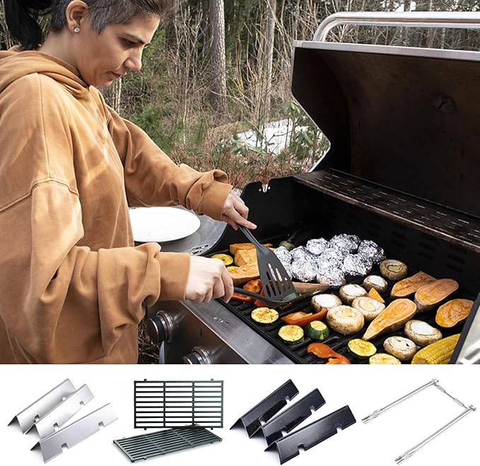 Uniflasy 7635 Flavorizer Bars and 69785 Grill Burner Tubes for Weber Spirit I & II 200 with Front Control, Spirit E210, E220, S210, S220, 15.3 Inch 7635 Flavor Bars and 69785 Burner,Stainless Steel